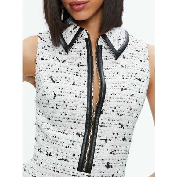 NWT ALICE + OLIVIA ELLIS TWEED BOX PLEAT DRESS SIZE 12 $495 - Picture 3 of 11